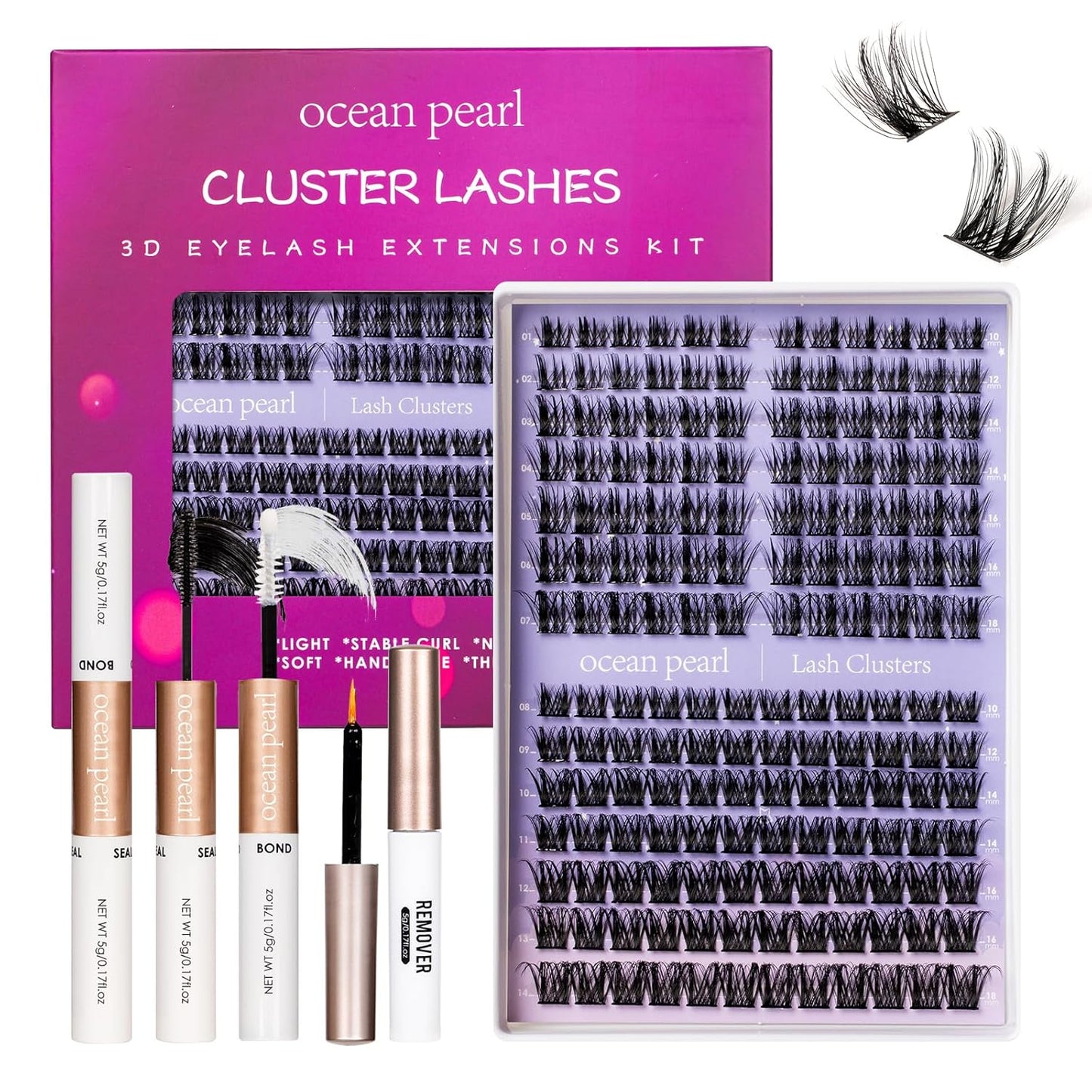 Ocean Pearl Lash Clusters - 320 Pcs 11-20mm Eyelash Extension Kit | 40D, 50D, 100D with Adhesive & Tweezers