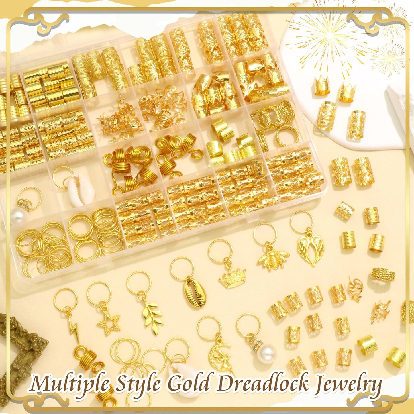 Gold Hair Jewelry Clips - 274PCS Multi-Style Shell & Pearl Dreadlock Accessories for Women | Perfect for Braids & Locs
