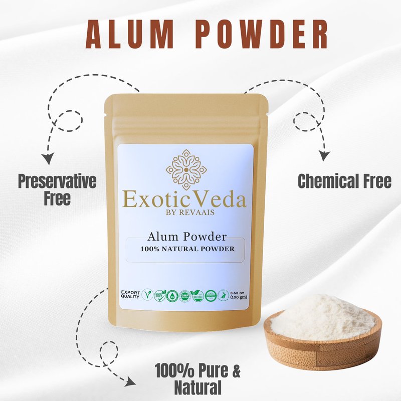 Exotic Veda 100% Pure Potassium Alum Powder(Fitkari)100g | Granulated Aluminium Potassium Sulfate | Natural Deodorant, Water Clarifier & Aftershave | Body Odor & Foot Odor Control, Canker Sores Relief