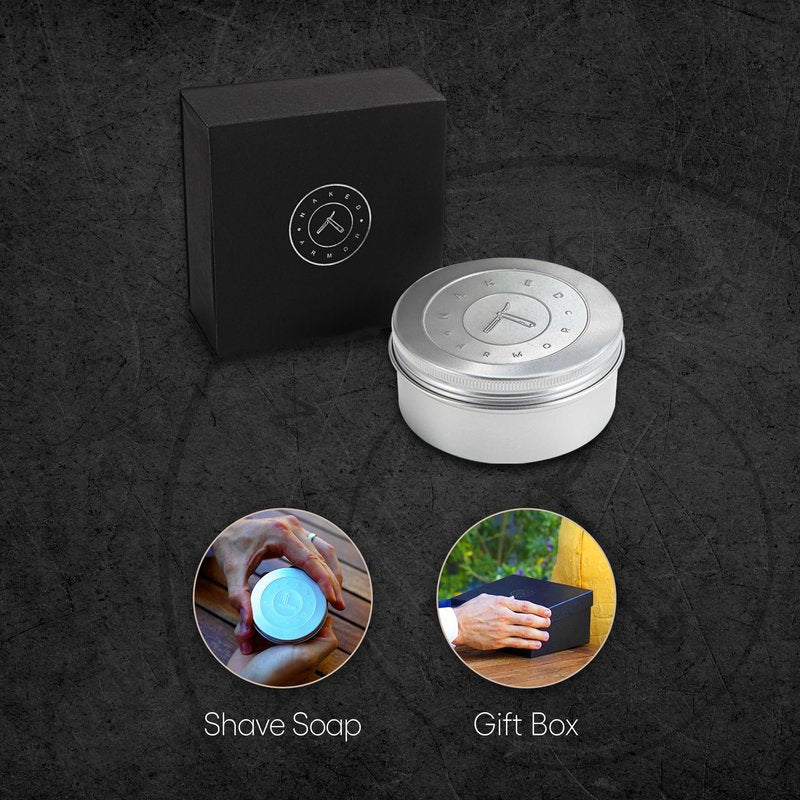Naked Armor Organic Shave Soap for Men - Large 7oz Shaving Soap Tin for Sensitive Skin & Wet Shaving - Handmade with Shea Butter & Essential Oils - Rich Creamy Lather (Neutral)