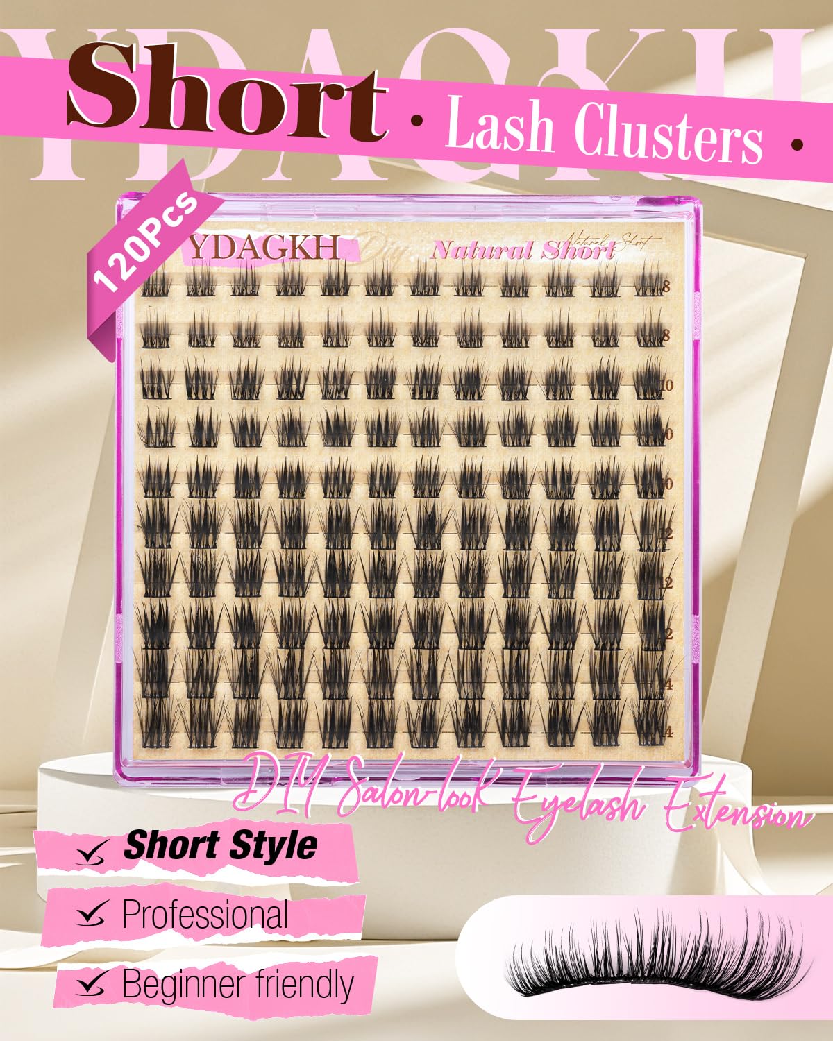 Natural Eyelash Clusters - Short Spiky Wispy Extensions 8-14mm | Ultra-Thin Band C Curl DIY Lashes
