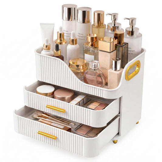 Booklov Countertop Makeup Organizer with Drawers, 3 Tier Large Cosmetic Storage Box for Vanity, Bathroom Counter, Dresser, Skincare Display Case for Lipsticks, Beauty Palettes, Teen Girl Gifts, White