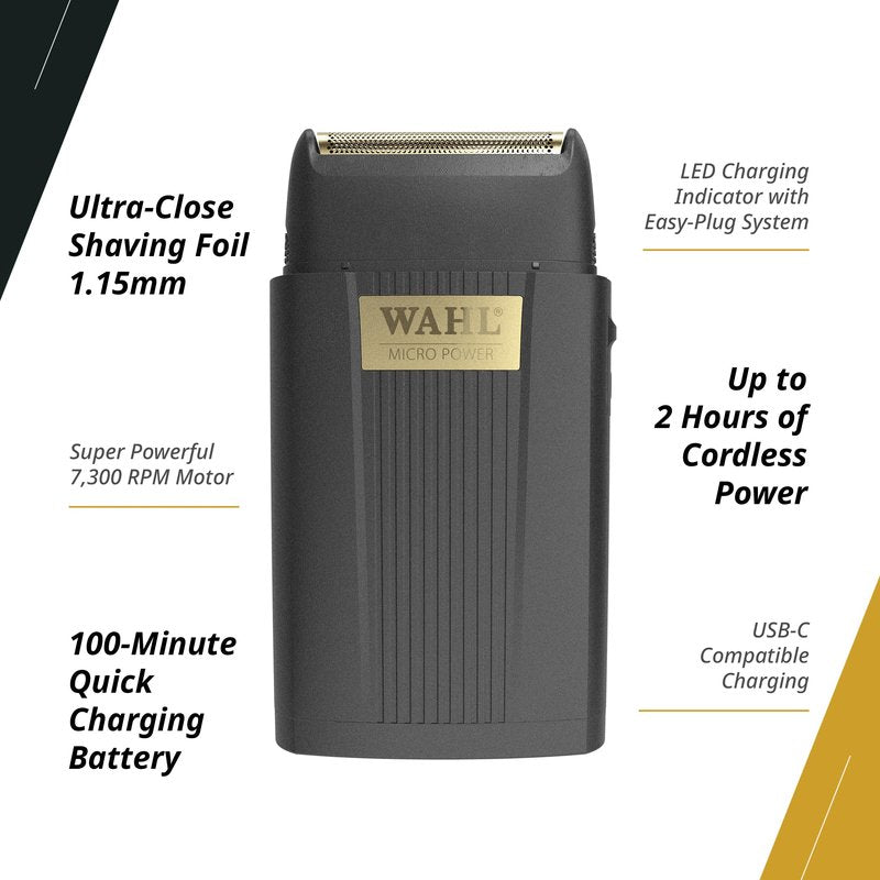 Wahl Professional Micro Power Shaver, Cordless Ultra-Close Finishing Foil for Precision Grooming, 2 Hour Runtime