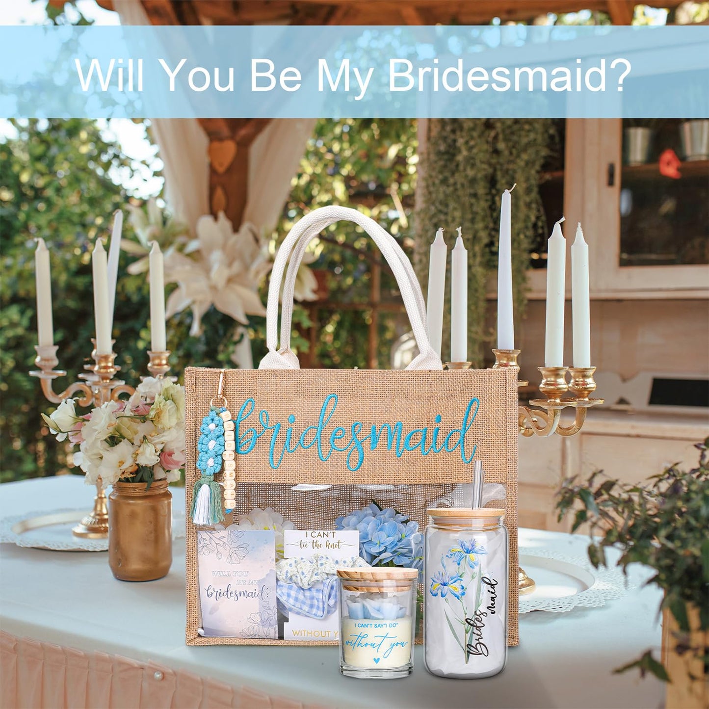 Elysirise Bridesmaid Gifts,Bridesmaids Proposal Bag,Will You Be My Bridesmaid,Bridesmaids Proposal Tote Bag Glass Cup Gifts for Wedding Day