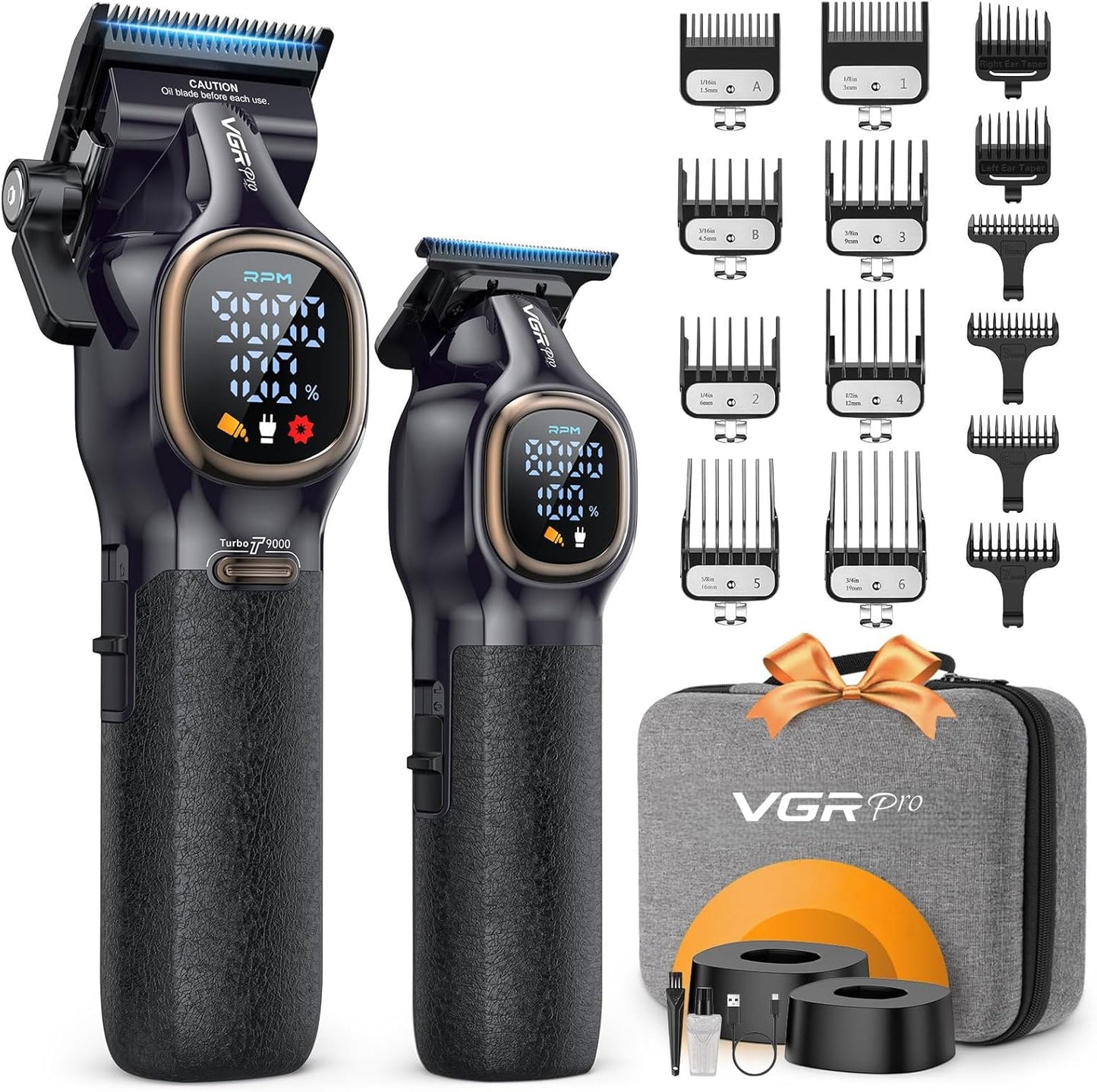 Professional Hair Clippers for Men - Cordless Barber Trimmer Set | Powerful 9000 RPM Rechargeable Clippers with Case