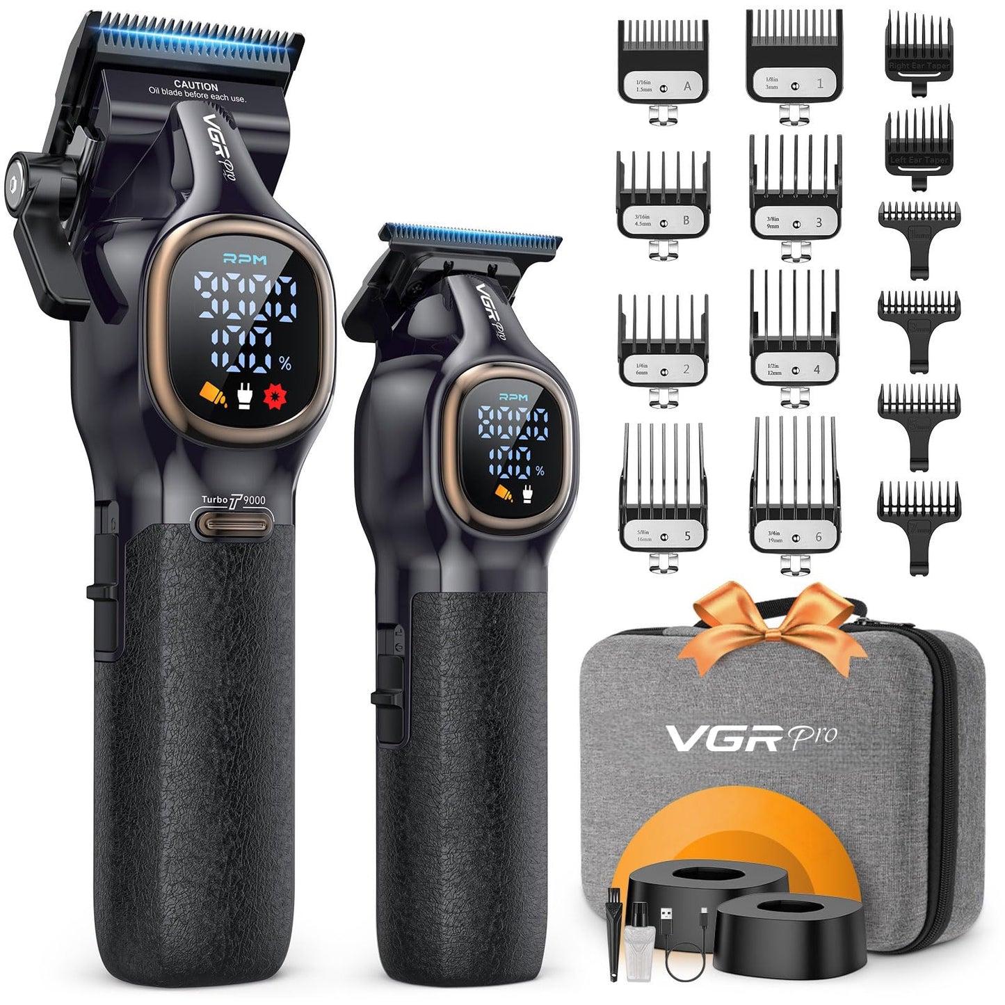 VGRPRO Professional Hair Clippers for Men, Professional Barber Clippers and Trimmer Set, Cordless Hair Clippers for Hair Cutting with Package Case, Powerful 9000 PRM Rechargable Electric Clippers