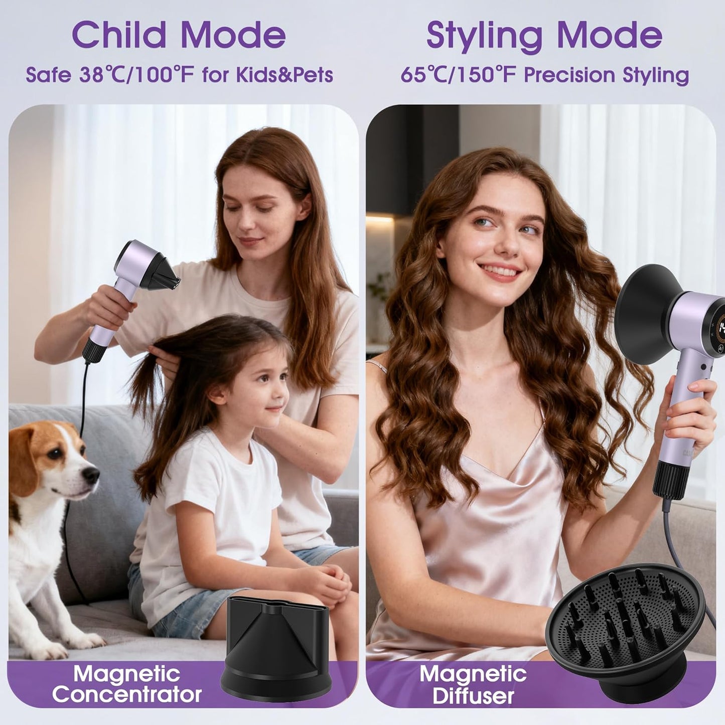 Ionic Hair Dryer - High-Speed 160,000 RPM with Magnetic Diffuser | Professional Low Noise for Home & Travel