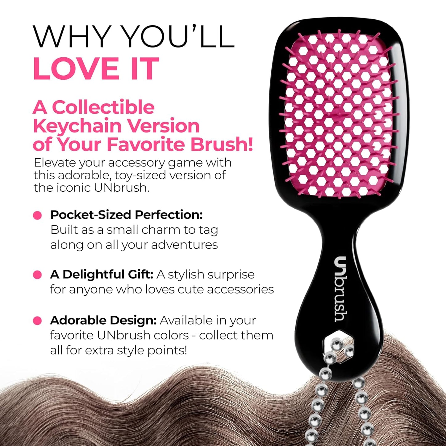 Mini Hair Brush Keychain - FHI Heat Collectible Charm for Bags & Keys | Perfect Accessory for Beauty Lovers