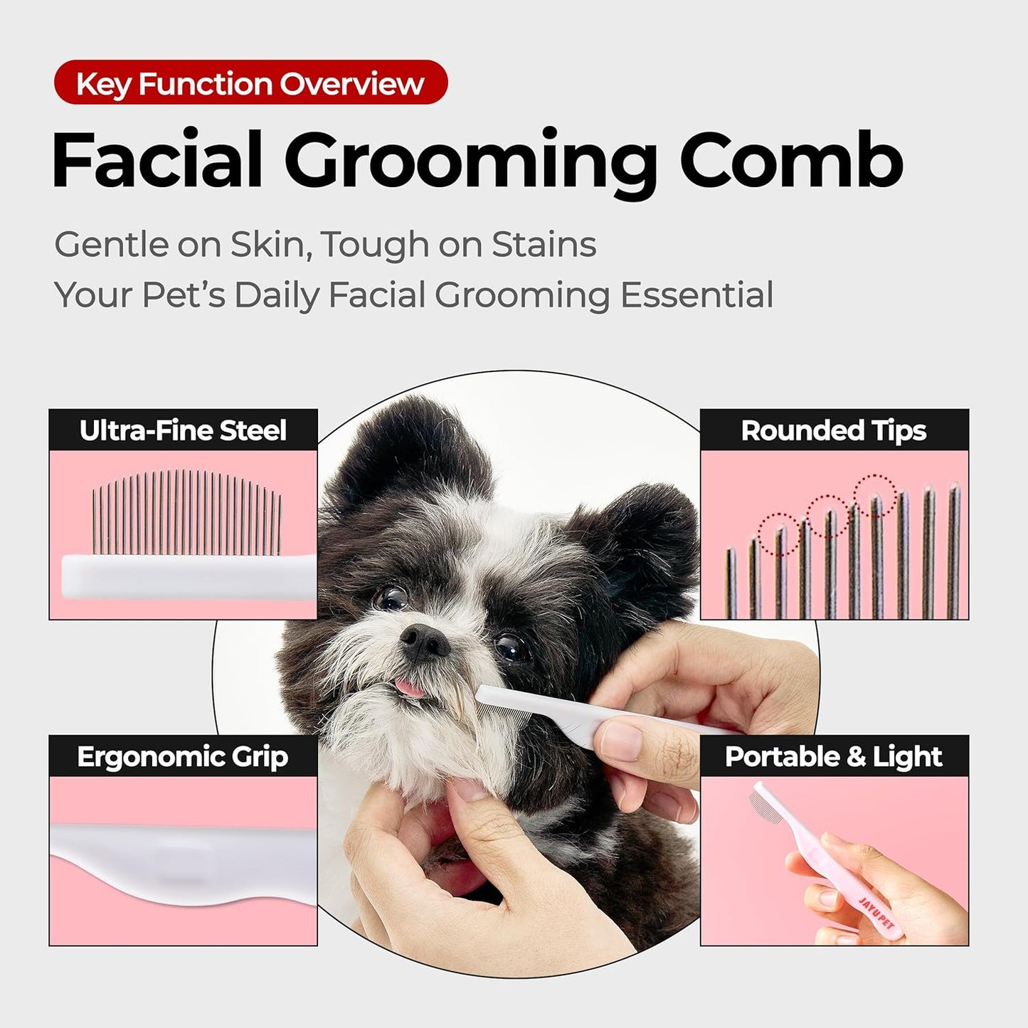 JAYU PET Facial Grooming Comb - Stress-Free Eye Gunk Remover for Dogs & Cats | Pet Facial Brush, Grooming Kit