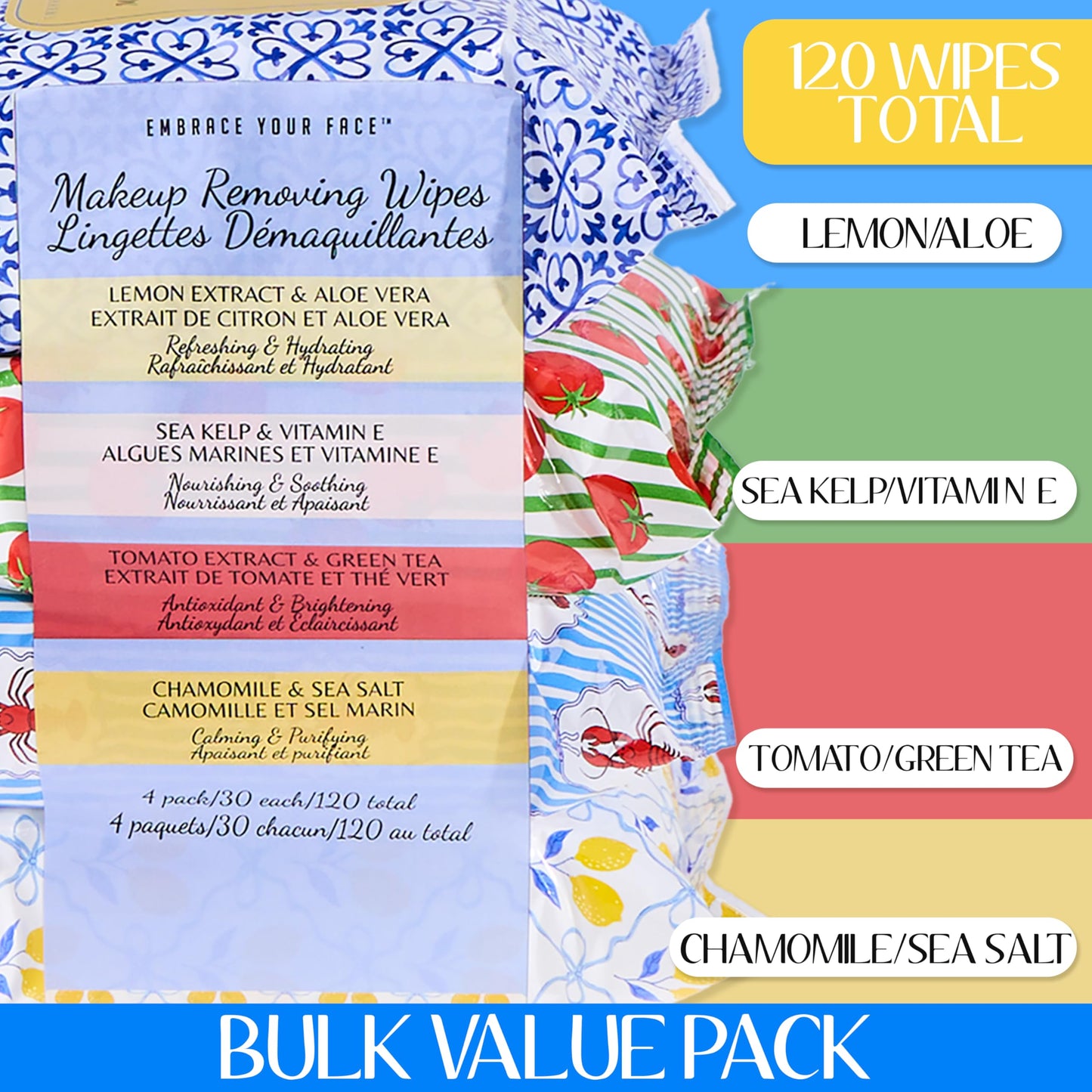 120pc Makeup Remover Wipes Variety Pack - 4-Pack All Skin Types