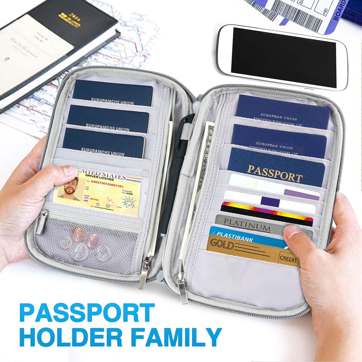 TOPBAG Passport Holder Family, Women Rfid Blocking Passport Wallet, Travel Document Organizer for Premium Wallets, Waterproof Passport Holders Bag for Women & Men Traveling, Credit Cards Case