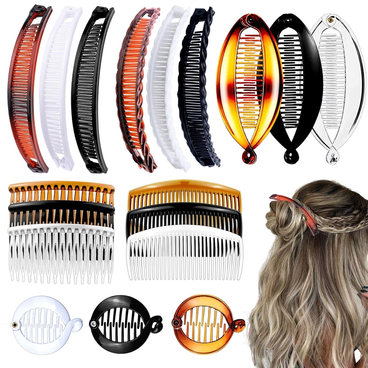Banana Hair Clips Set - 18 Classic Fishtail & Ponytail Styles for Women | Versatile Hair Accessories