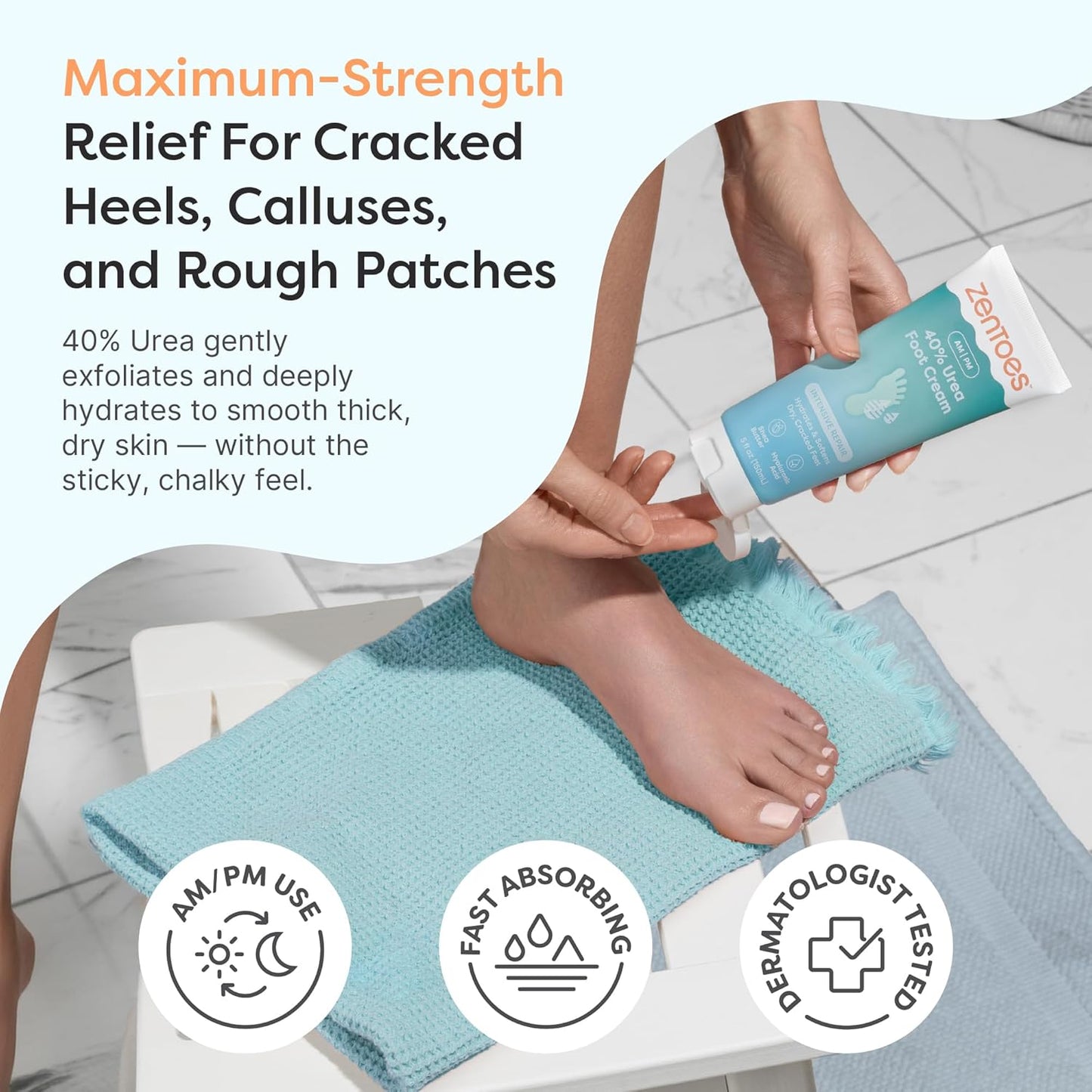 ZenToes Urea Foot Cream 40% - Exfoliating Cream for Dry Cracked Heels & Calluses | 5oz Lavender Scent