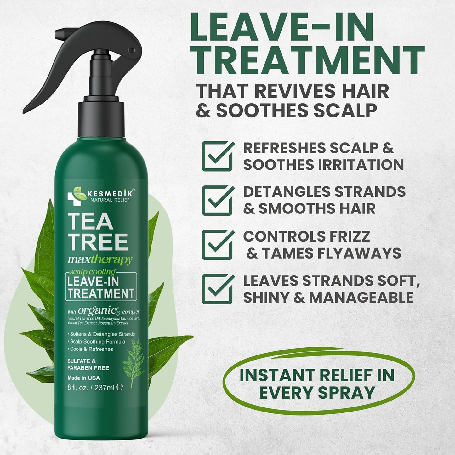 Tea Tree Oil Leave-In Conditioner | Anti-Thinning Biotin Treatment for Flaky Itchy Scalp, Sulfate-Free, Unisex