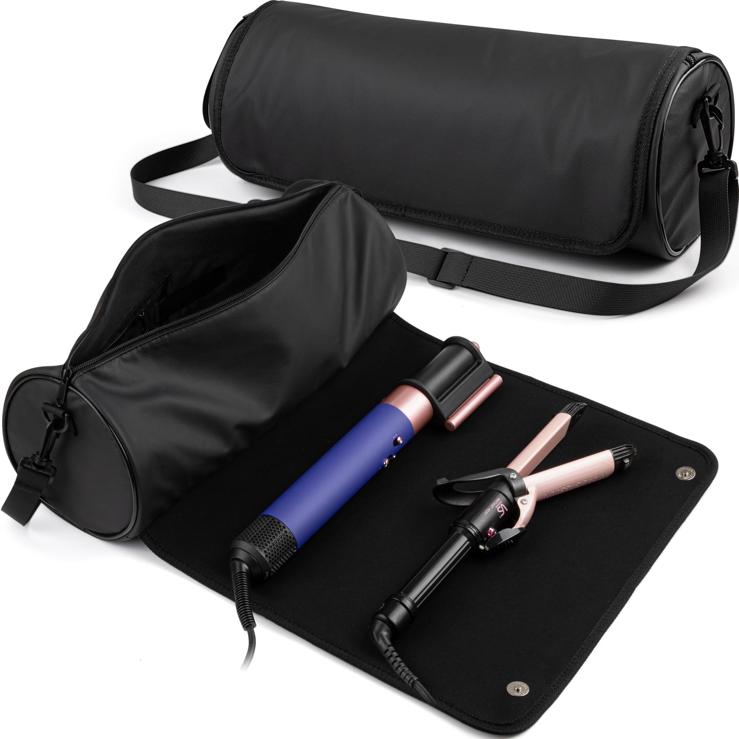 MIUONO Hair Tools Travel Bag, Hair Tool Organizer with Large Heat Resistant Mat, Hair Dryer Curling Iron Travel Case for Flat Irons, Straighteners and Haircare Accessories, Large