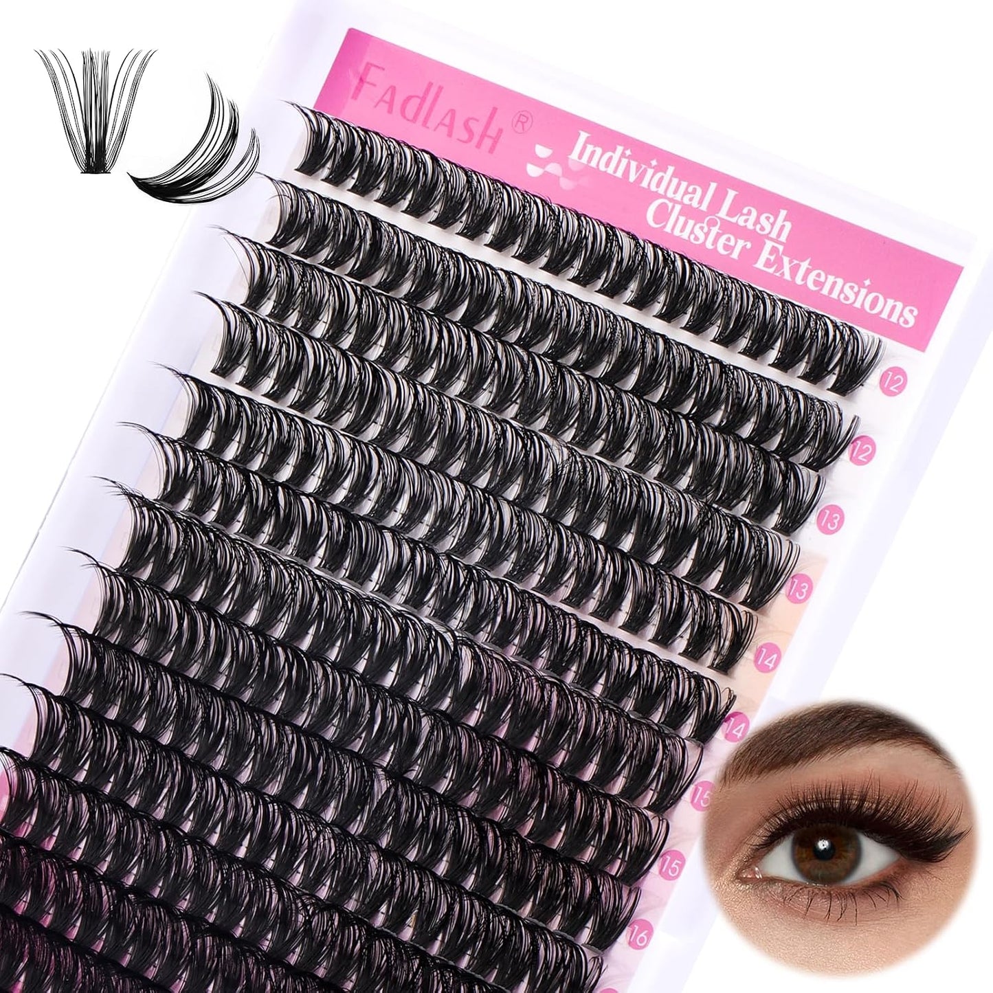 Cluster Lashes - D Curl Wispy Individual Eyelash Extensions for Natural Look | Reusable Fluffy DIY Kit (12-18mm Mix)