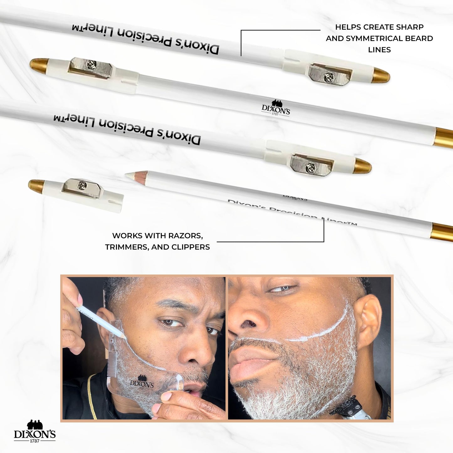 Dixon's 1737 Clear Line Pro Beard Shaper Tool for Men with Precision Liner Pencil, Transparent Beard Line Up Guide Template with Comb Edges Neckline and Cheek Line Trimming
