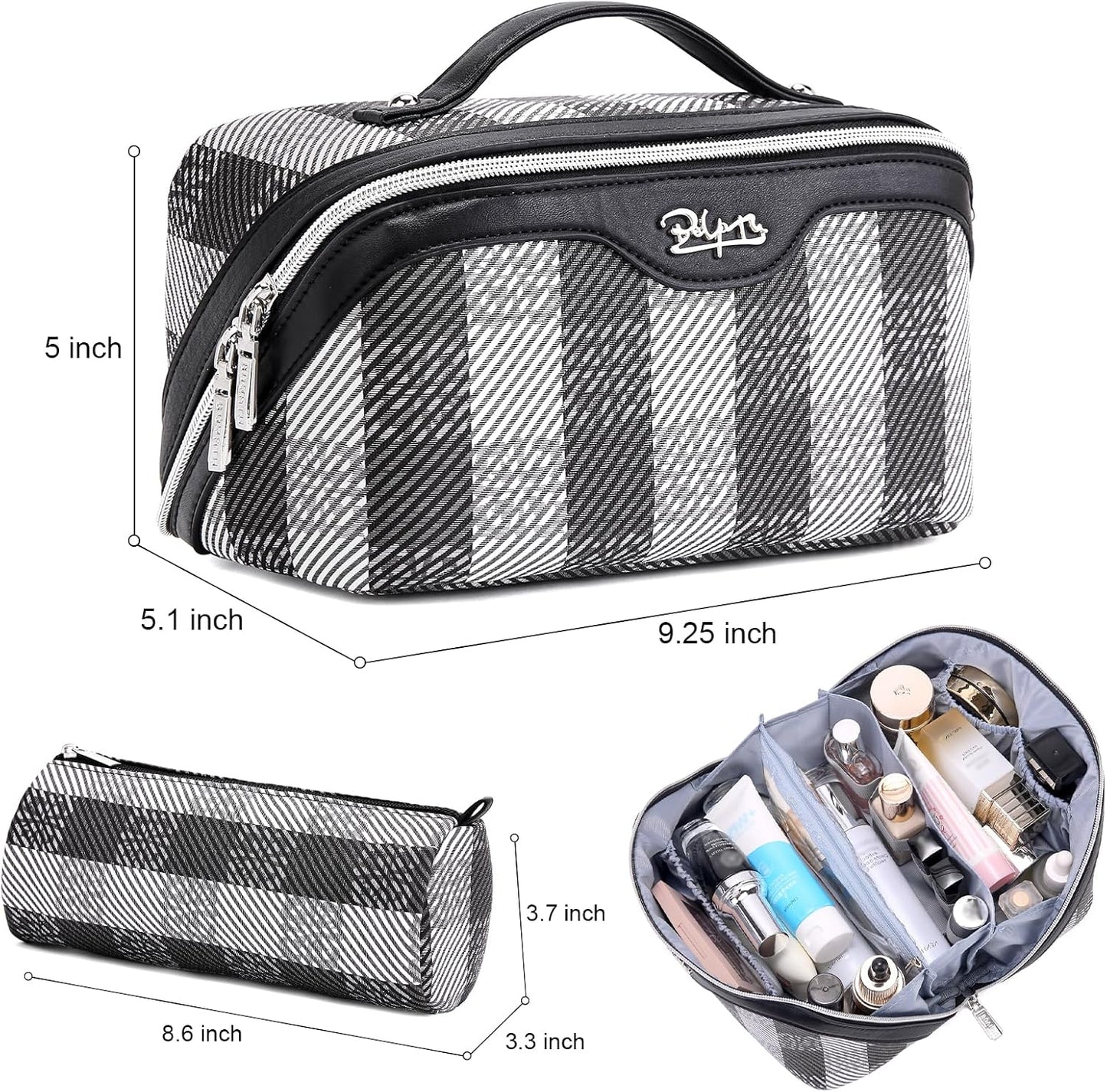 Travel Makeup Bag Organizer Set - 3 Pcs Waterproof Vegan Leather Cosmetic Bags for Women | Black