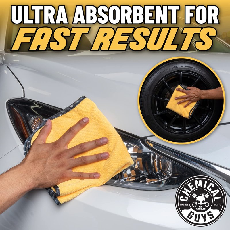 Chemical Guys Large Microfiber Drying Towel for Cars Trucks SUVs RVs and Motorcycles, Large 36 x 25 Inch Yellow Absorbent Exterior Drying Towel