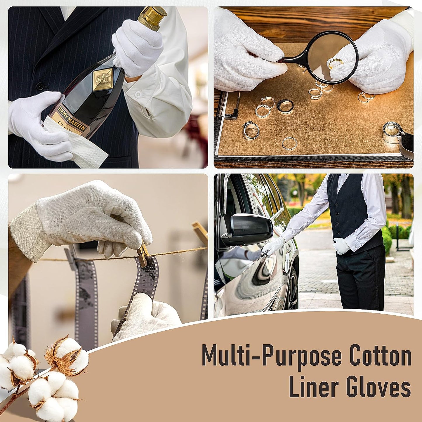 Soft Moisturizing Cotton Gloves Set - 4 Pairs for Dry Hands & Eczema Relief | Small, White