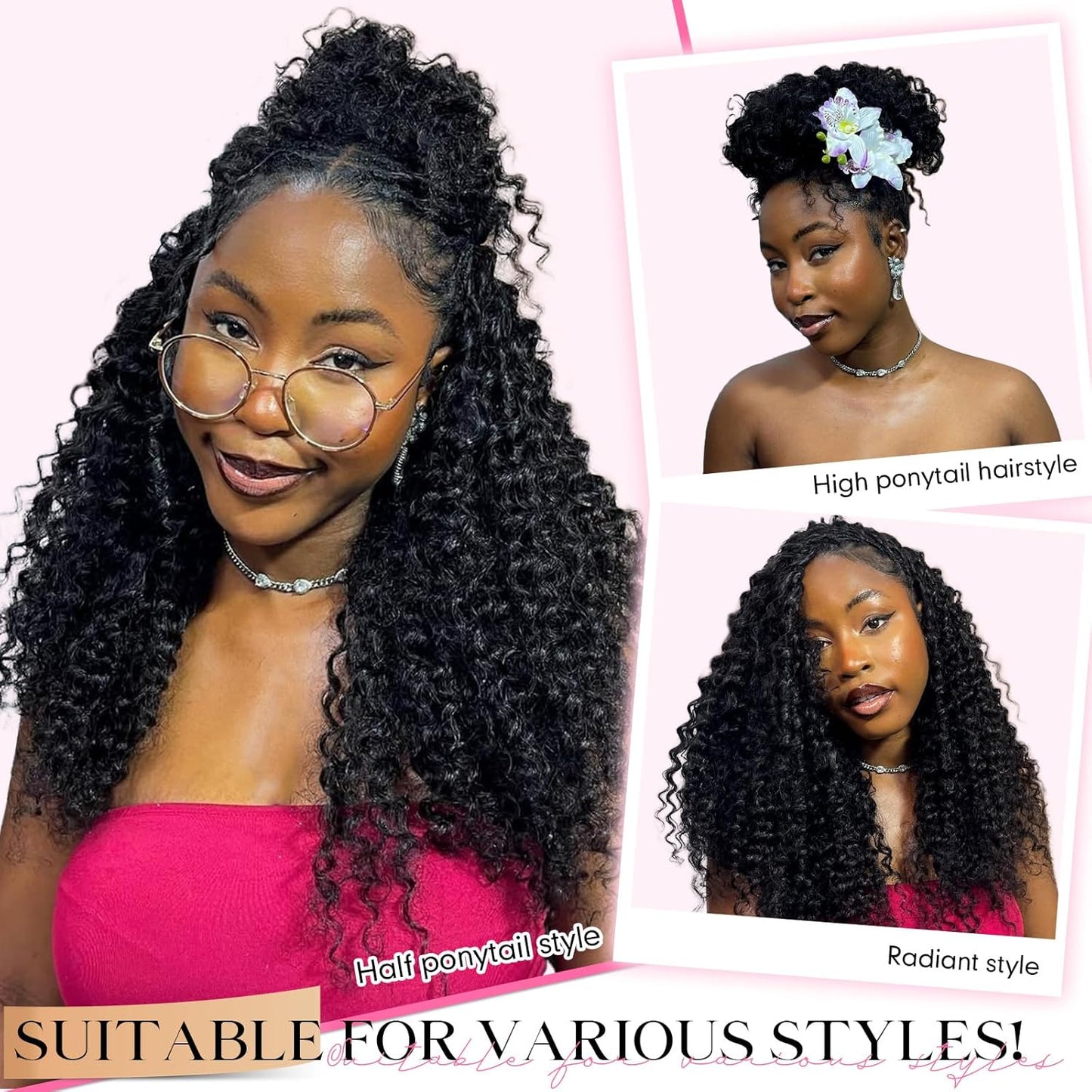 Feather Crochet Hair Extensions for Black Women - Jerry Curl Knotless Synthetic 14 Inch | 100 Strands Black