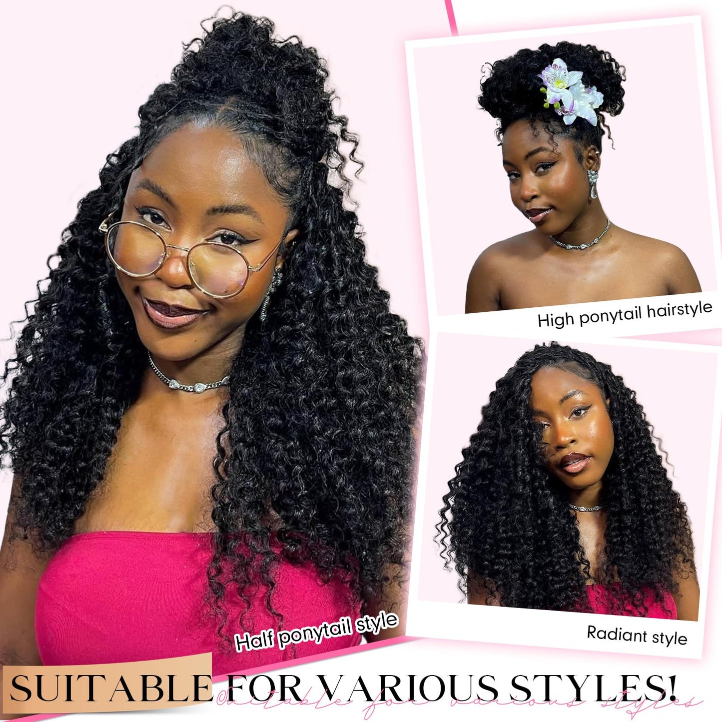 Miracle Knots Feather Crochet Hair (Jerry Curl) - 14" Hand-Tied Synthetic Extensions, 50 Strands Soft Cotton Core Glue-Free Knotless Hair Pieces (Natural Black)
