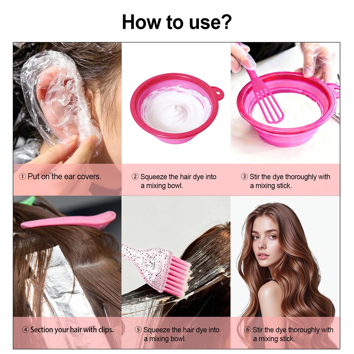 12 pcs Hair Dye Kit Professional Salon Tools with Hair Dye Brush and Bowl Set Hair Bleach Kit,Dye Clips Gloves Ear Covers,for Hairstylist and Women Hair Bleaching Coloring Highlighting Kit (12, pink)