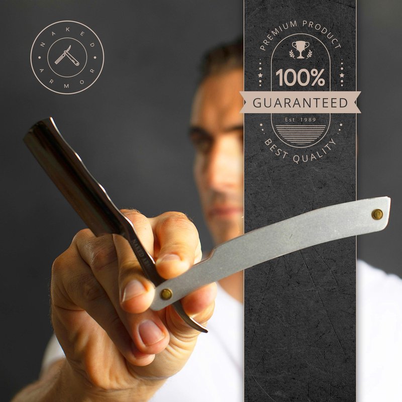 Naked Armor Merlin Straight Razor - Shave Ready 7/8" Round Nose Japanese Stainless Steel Straight Razors for Men with Powdered Steel Scale, Case Included, Close Shave