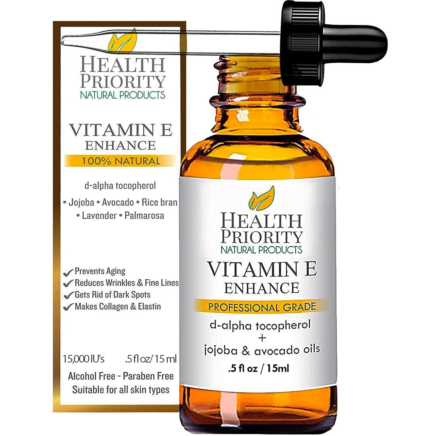 Vitamin E Oil - Organic, Handmade, Non-GMO - Nourishes Skin & Hair | 15,000 IU, 0.5 Fl Oz