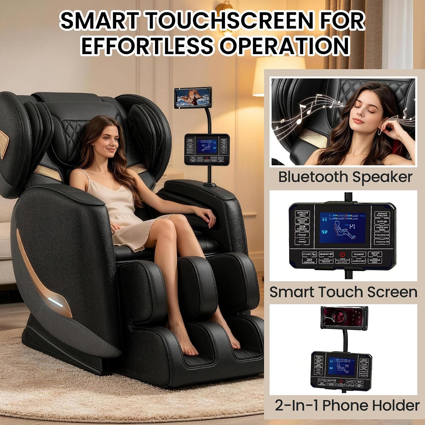 Full Body Massage Chair - Zero Gravity Recliner with 10 Rollers, Airbags, Heating & Bluetooth | Black