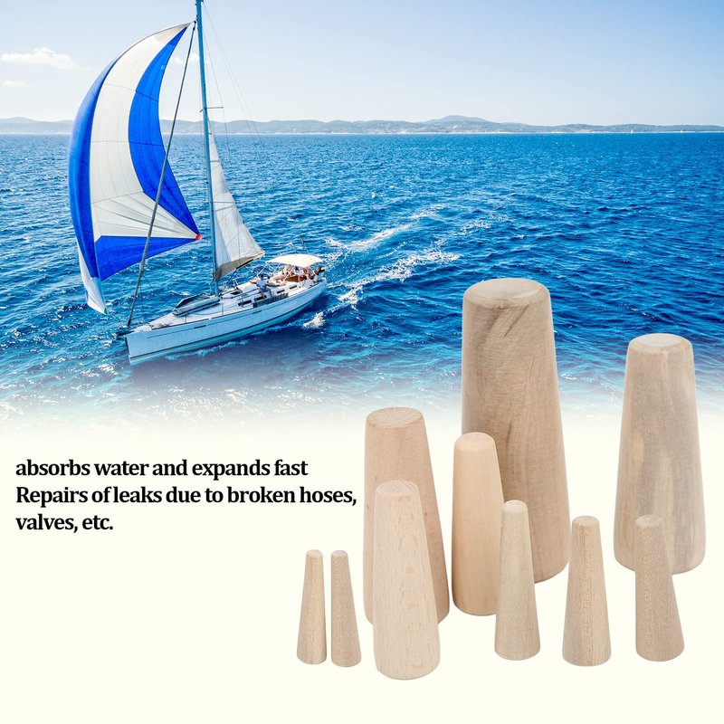 Akozon Marine Boat Wooden Conical Bungs Plugs Set, 10pcs Marine Tapered Thru Hull Emergency Soft Wood Plugs Drain Plug For Boat Yacht Soft Conical Thru Hull Wood Plugs