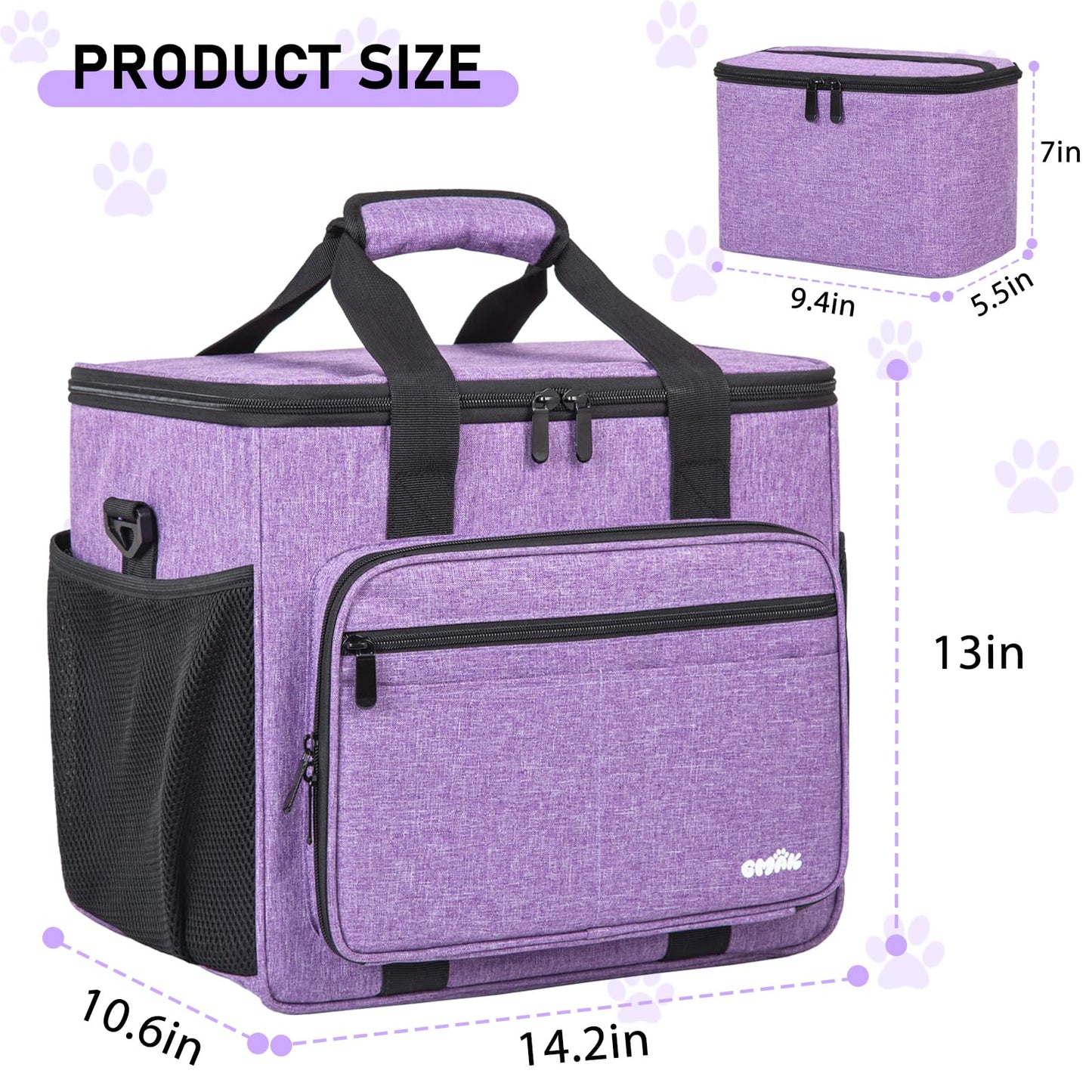 GMAK Pet Grooming Bag, Dog Grooming Tote Bags Supplies Organizer Case Pets Tools Organizer Tote for Dog Cat Grooming Tool Kit and Accessories, Purple(Bag Only)