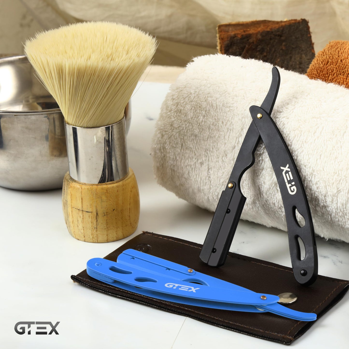 2 Straight Razor For Men (Gold Black), 100 GTEX Premium Blades (Japanese Steel) - 2Pack Straight Edge Razor 100 Platinum Razor Blade - Navajas Para Barbero - Barber Razor For Men, Beard Razor