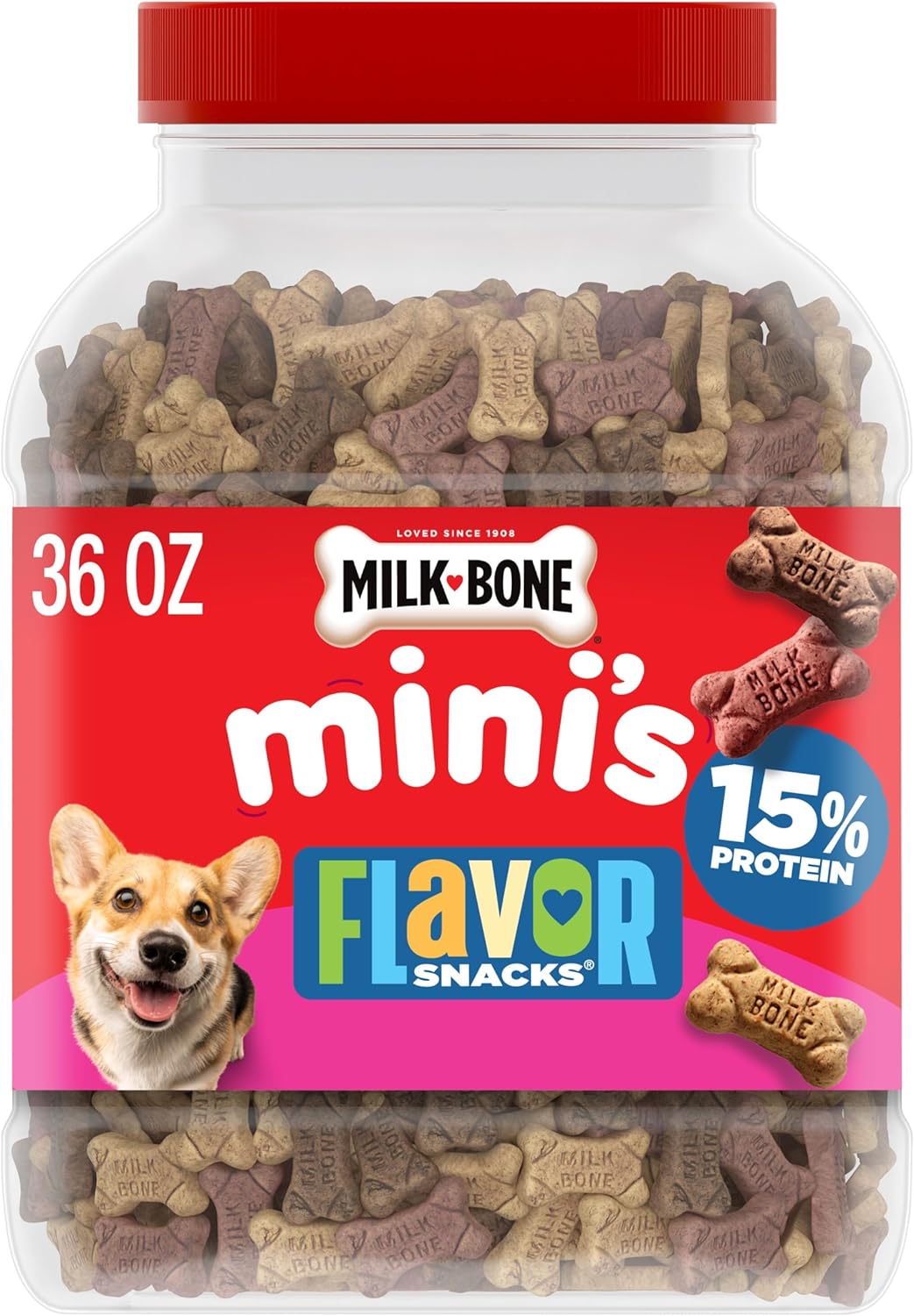 Milk-Bone Mini Dog Biscuits - Flavorful Crunchy Treats for Dogs | 36 Oz Canister