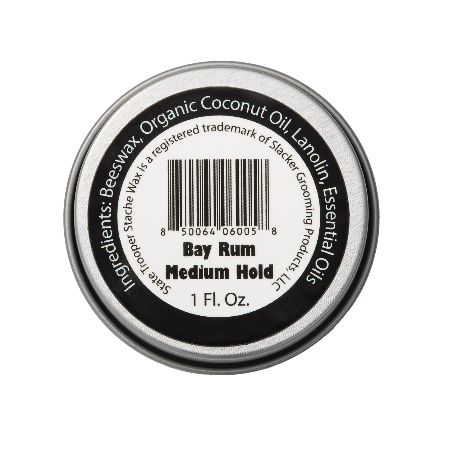 State Trooper Bay Rum - Medium Hold Mustache Wax with Beeswax, Coconut Oil & Lanolin – Natural Moustache Grooming & Styling - Nourishing Moustache Conditioner & Sculpting - 1 Ounce Tin