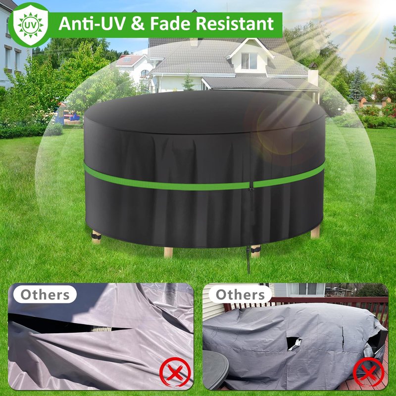 Round Patio Table Cover 62 Inch – 420D Heavy Duty Outdoor Patio Furniture Covers, Waterproof Round Lawn Table and Chair Cover Large for Outside Dining Set (62"DIA x 28"H) Black