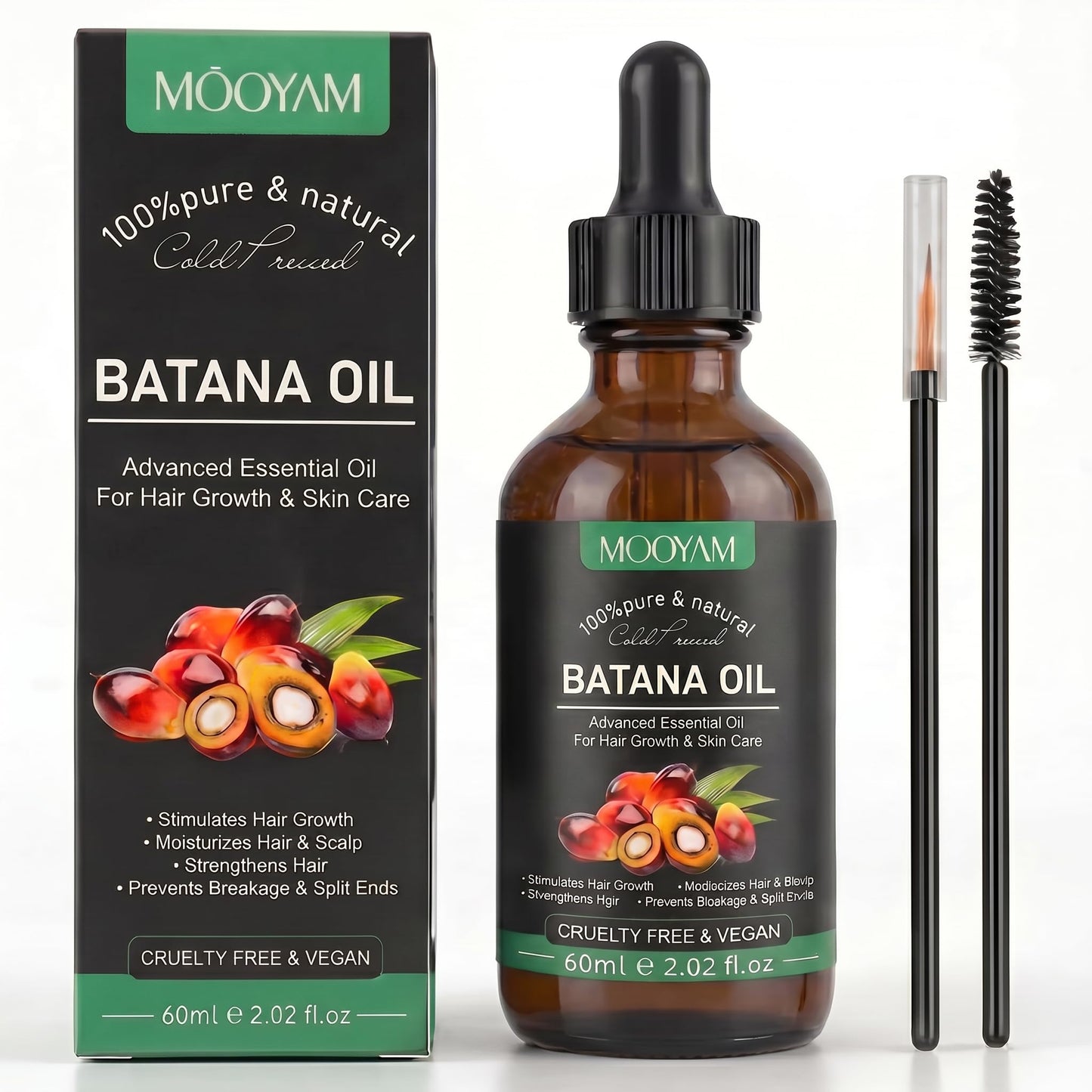 Batana Oil for Hair Growth – 100% Pure & Natural Cold Pressed Honduran Batana Oil, Stimulates Hair Growth, Strengthens Hair, Repairs Split Ends & Damaged Hair, All Hair Types, 2.02 fl oz (60ml)