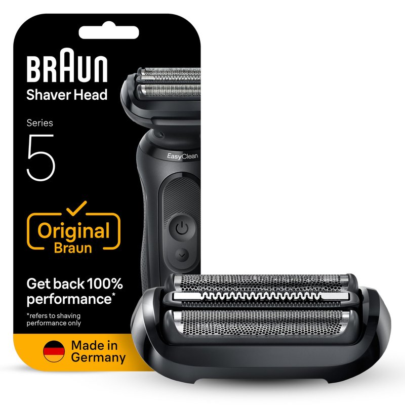 Braun Series 5 Electric Shaver Replacement Head, Easily Attach Your Shaver Head for a Shave as efficient as Day one, Compatible with New Generation Series 5 Shavers, 54B, Black