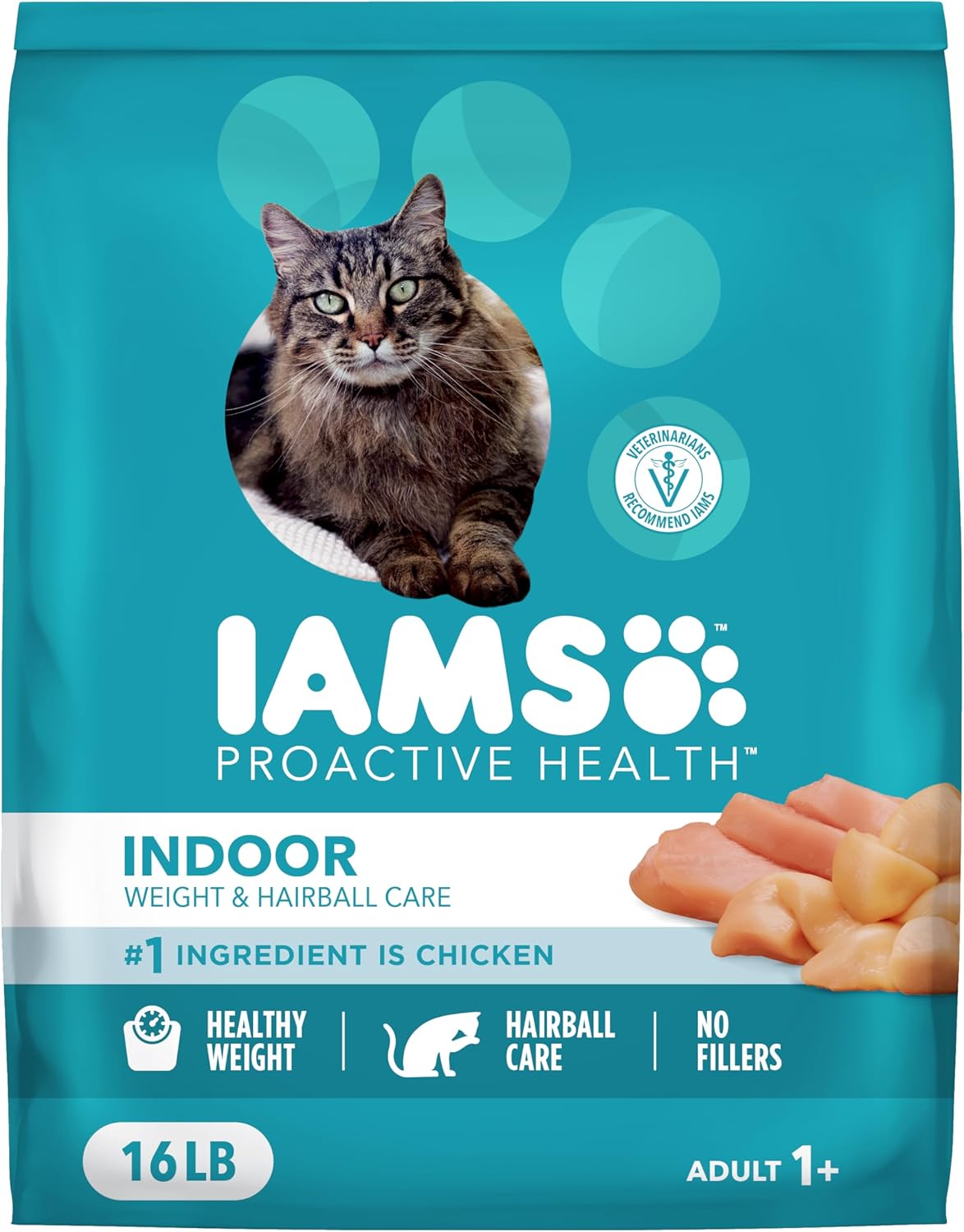 IAMS Proactive Health Dry Cat Food - Indoor Weight & Hairball Care | Real Chicken, 7 lb Bag