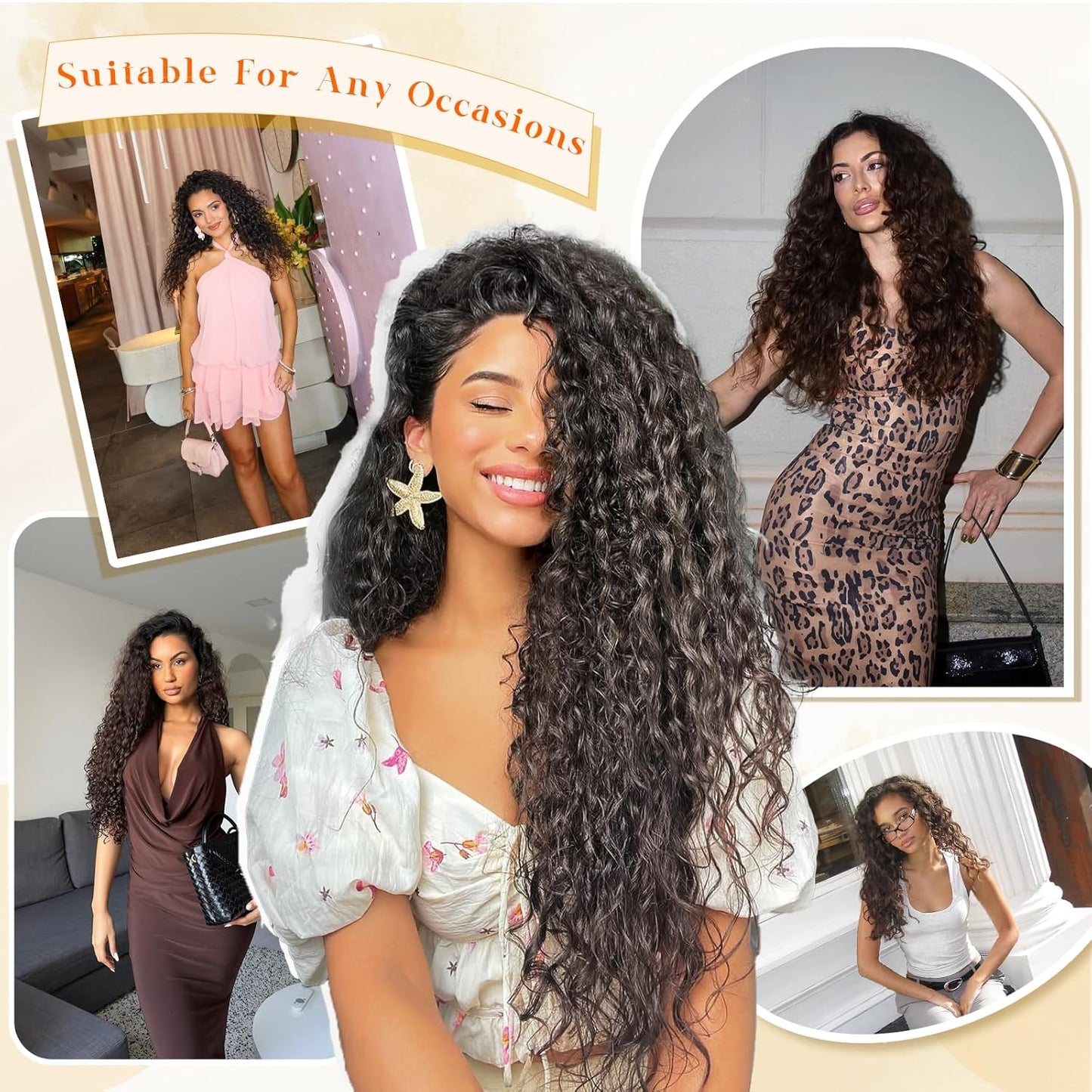 Curly Clip-In Hair Extensions - 20 Inch Thick Natural Synthetic Hairpieces | 4PCS Black