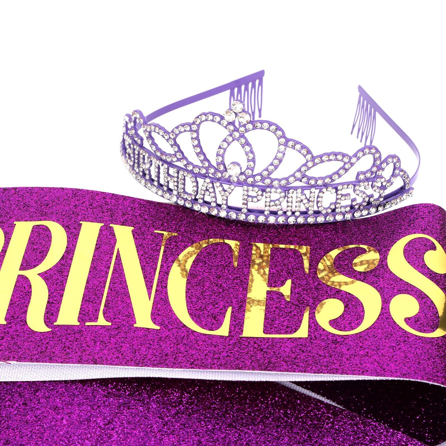 CIEHER Purple Birthday Crown and Princess Sash Set, Birthday Girl Decorations for Women and Girls