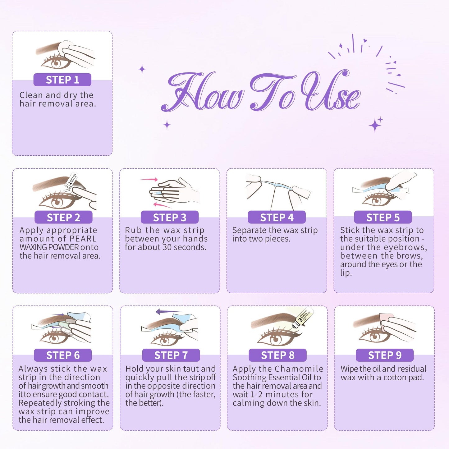 Beauty7 Sensitive High Arched Eyebrow Wax Strips, Eyebrow Waxing Strip 24 Strips with Pearl Powder Essential Oil for Sensitive Skin for Women