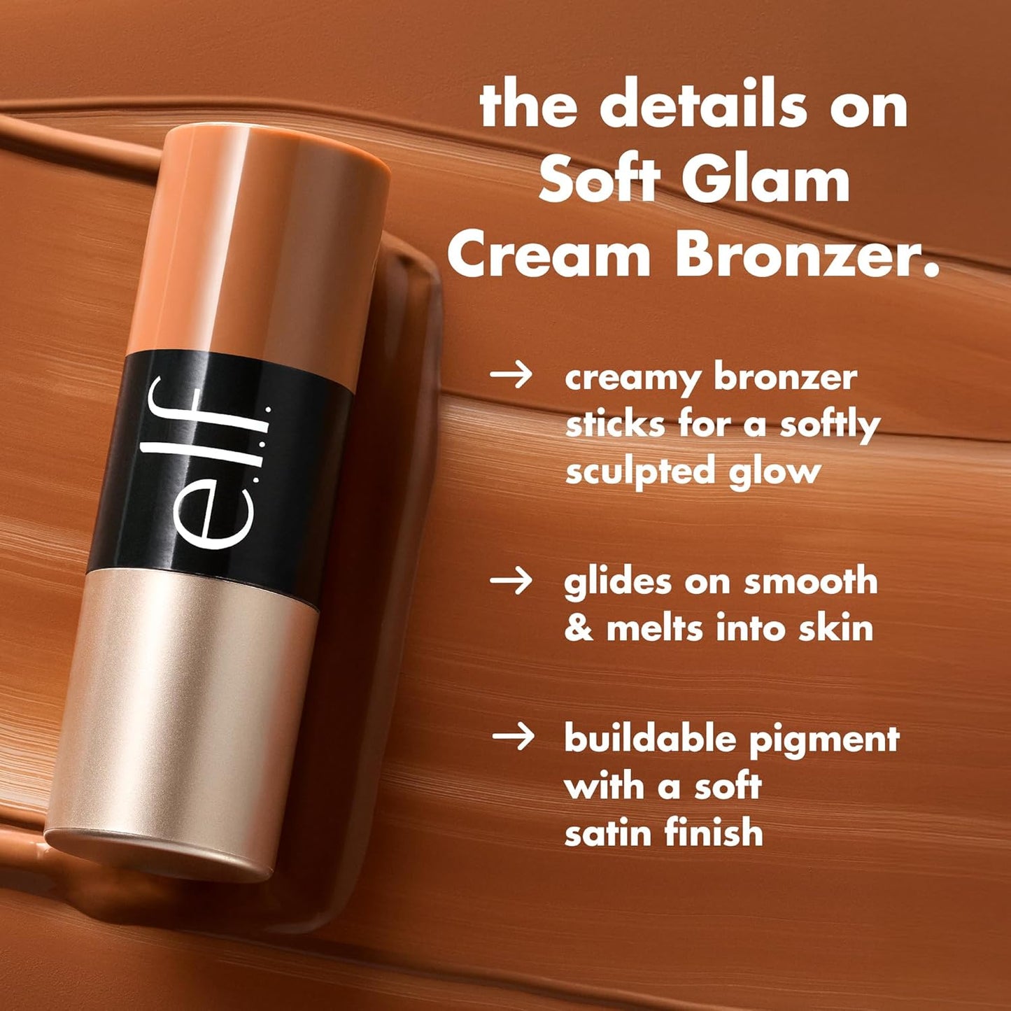 e.l.f. Soft Glam Cream Bronzer Stick - Buildable Long-Lasting Sculpted Glow | Vegan & Cruelty-Free, Deep-Rich