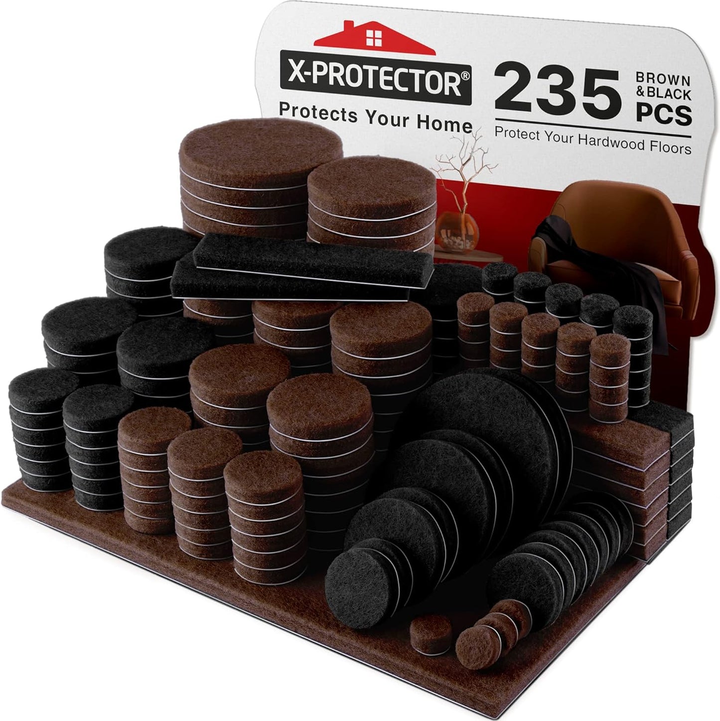 X-PROTECTOR Felt Furniture Pads - 133 PCS Premium Floor Protectors for Hardwood & Laminate | Brown & Beige