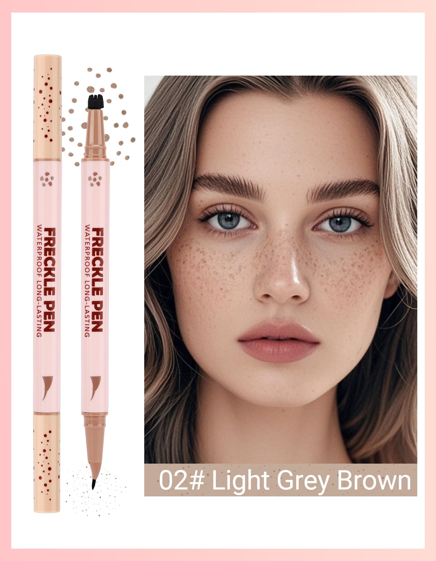 Erinde 2-In-1 Dual-Ended Freckle Pen & Freckle Stamp, 2PCS Waterproof Freckles Makeup with Precise Curved Tip for Natural Lifelike Faux Freckles, Long-Lasting Smudge-Proof Fake Freck Pen, 02&03