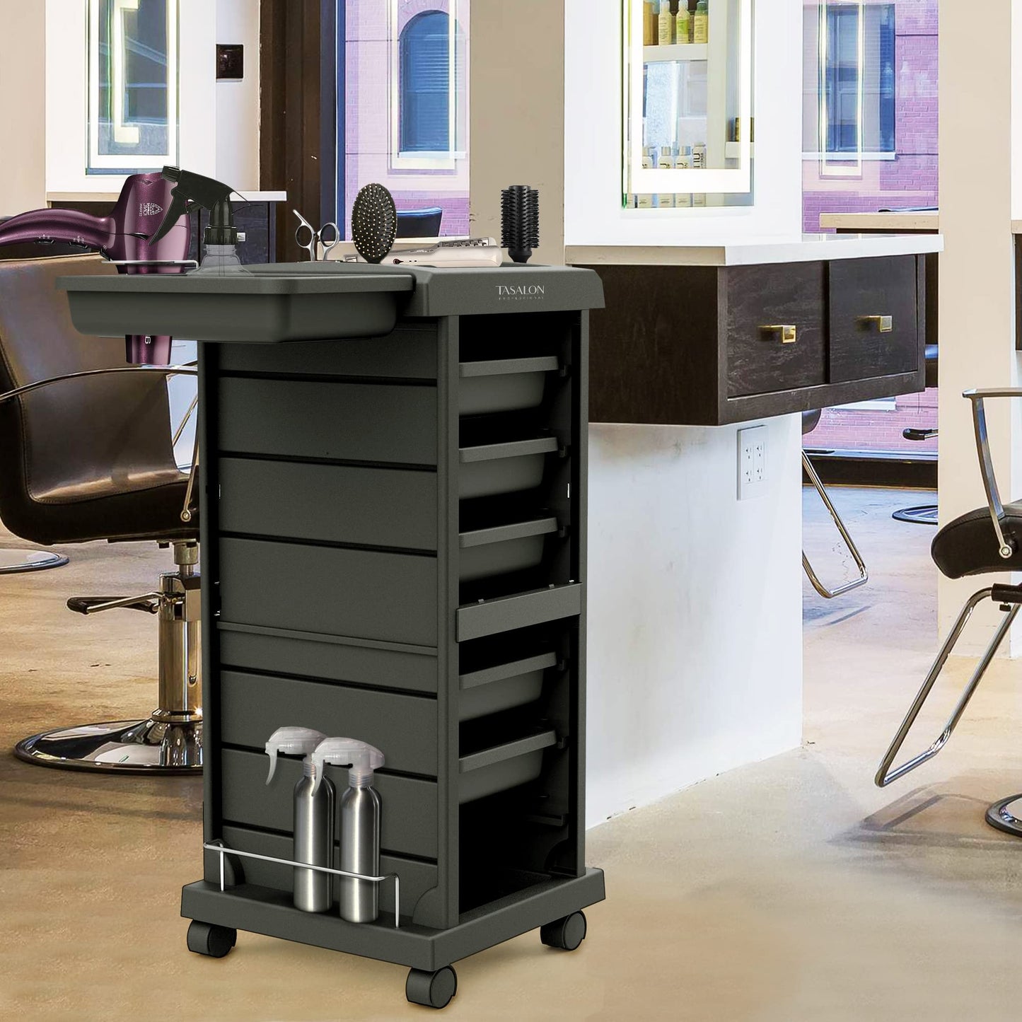 TASALON Salon Trolley - Space Saving Rolling Cart for Extra Storage - 6-Tray Multipurpose Salon Cart - Tattoo Tray
