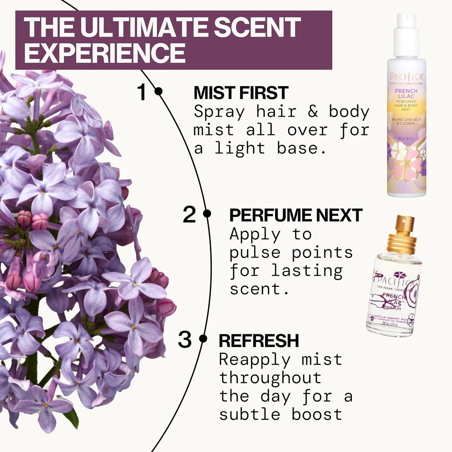 Pacifica French Lilac Hair & Body Mist - Vegan Floral Perfume Spray for Women | Alcohol-Free, 6 Fl Oz