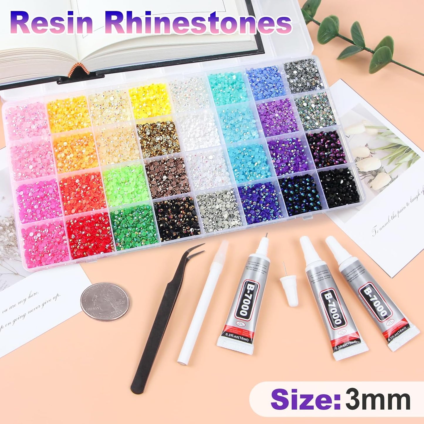 32 Colors Resin Jelly Rhinestones - 45000 Pcs 3mm Flatback Gems for Crafting | Bedazzler Kit with 3 B7000 Jewelry Glue