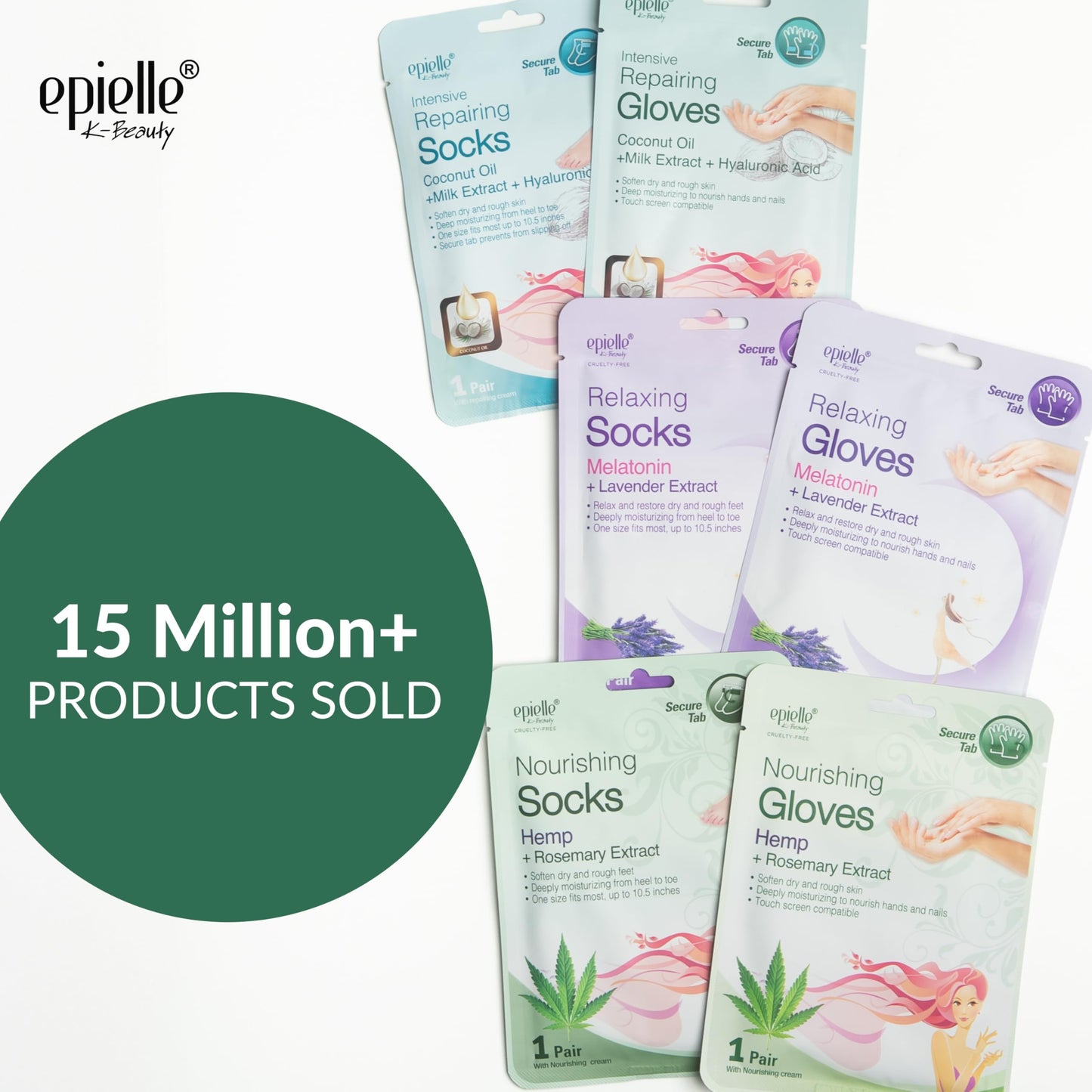 Epielle Nourishing Foot Mask 6 Pairs, Repair and Soften with Hemp & Rosemary Extract, Deep Moisturizing Socks for Dry, Cracked Feet, Self Care Gifts for Women, Spa Kit