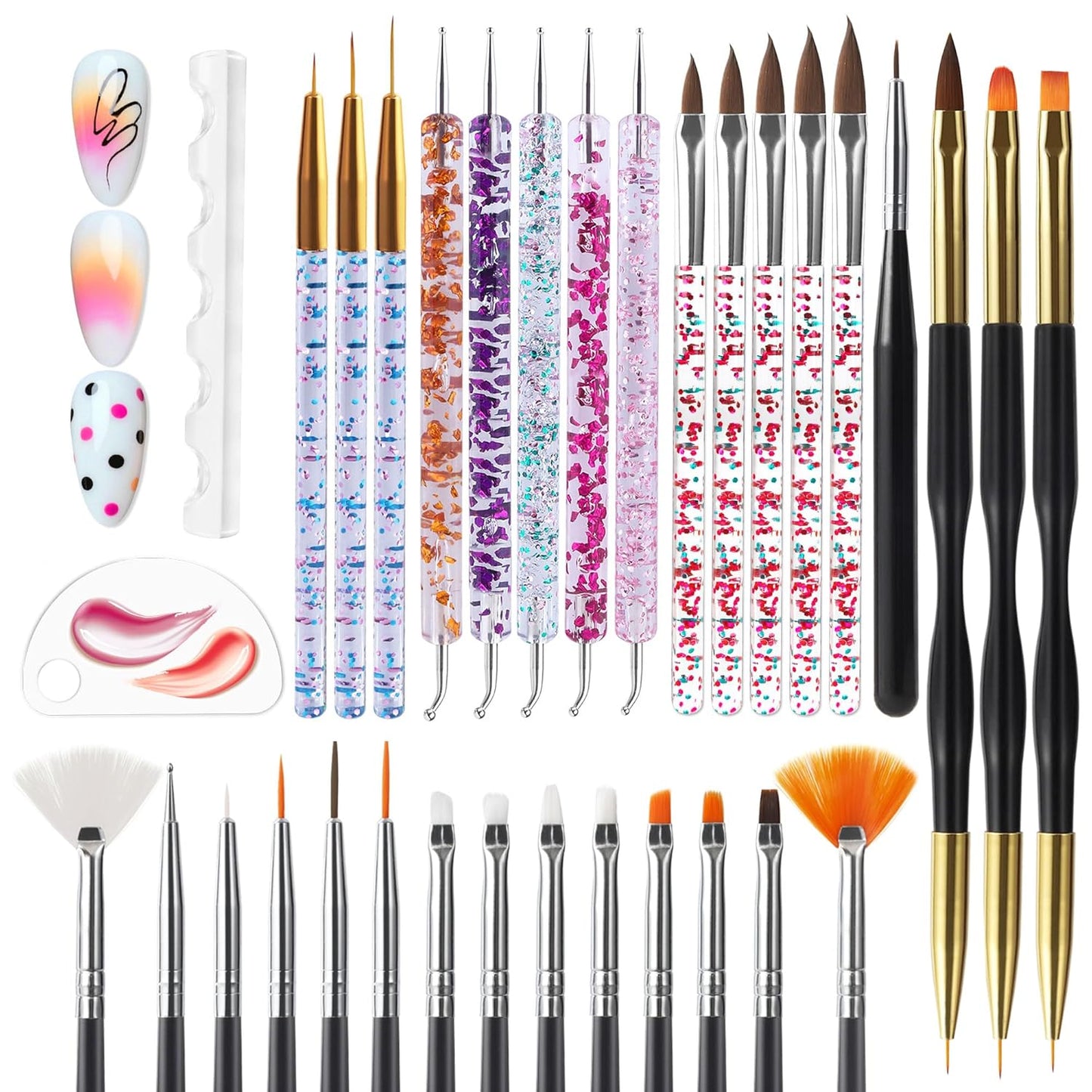 Artdone Nail Art Brush Set - 31 Pcs Professional Tools for Gel Polish Design | Dotting, Striping & Dust Brushes